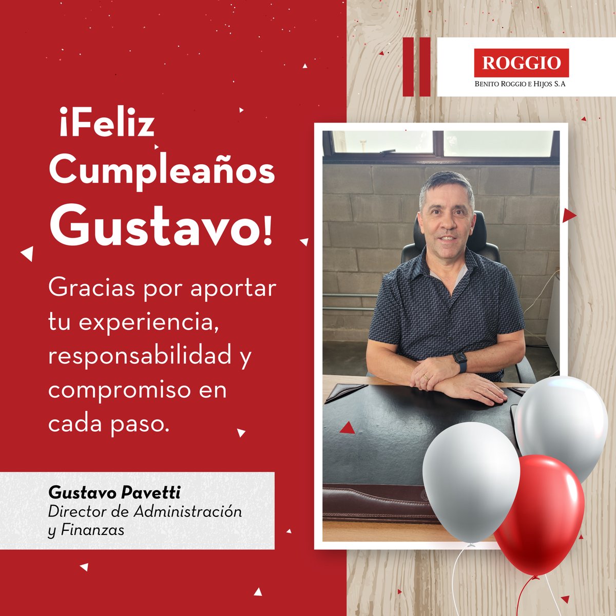 RoggioPy's tweet photo. Hoy celebramos el cumpleaños de Gustavo Pavetti, referente fundamental en Roggio y testimonio de experiencia, dedicación y compromiso profesional.
Le deseamos un día lleno de alegría, respeto y reconocimiento. https://t.co/JFPjQcZSLI