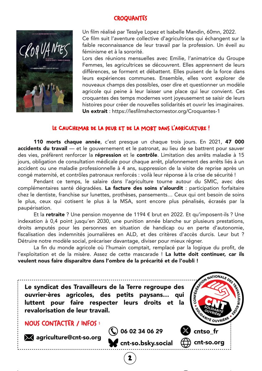cntso_fr's tweet photo. Le Syndicat des Travailleur-euses de la Terre rattaché à la CNT-SO vient de sortir le 3° numéro de son bulletin d’information.

Au sommaire : loi Duplomb / chronique du film "croquantes" / Accident du travail et mortalité dans l’agriculture

En ligne 👉 https://t.co/NL4OQ14X7w https://t.co/6B3B3gpmiY