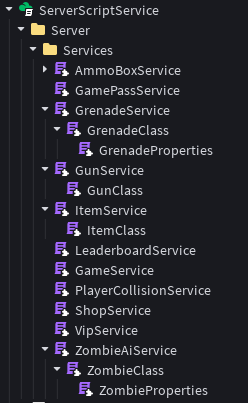 torpak_dev's tweet photo. Before & After: Rewrote my zombie survival game from scratch

Left: 11 monolithic scripts, zero modules, zero OOP.
Right: Full Service/Handler architecture with OOP classes — each system isolated, each zombie its own intelligent object.
Same game. Cleaner foundation. Built to scale.
#RobloxDev #GameDev #Luau