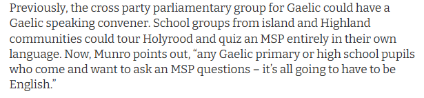 EoghanMhic's tweet photo. For me, this is one of the more upsetting things about the new parliament. I remember getting a tour of the Parliament in 2011 when I was at school in Gaelic. Pupils will no longer see their marignilised language being used in its home country's parliament. https://t.co/LqF8p0zxc7