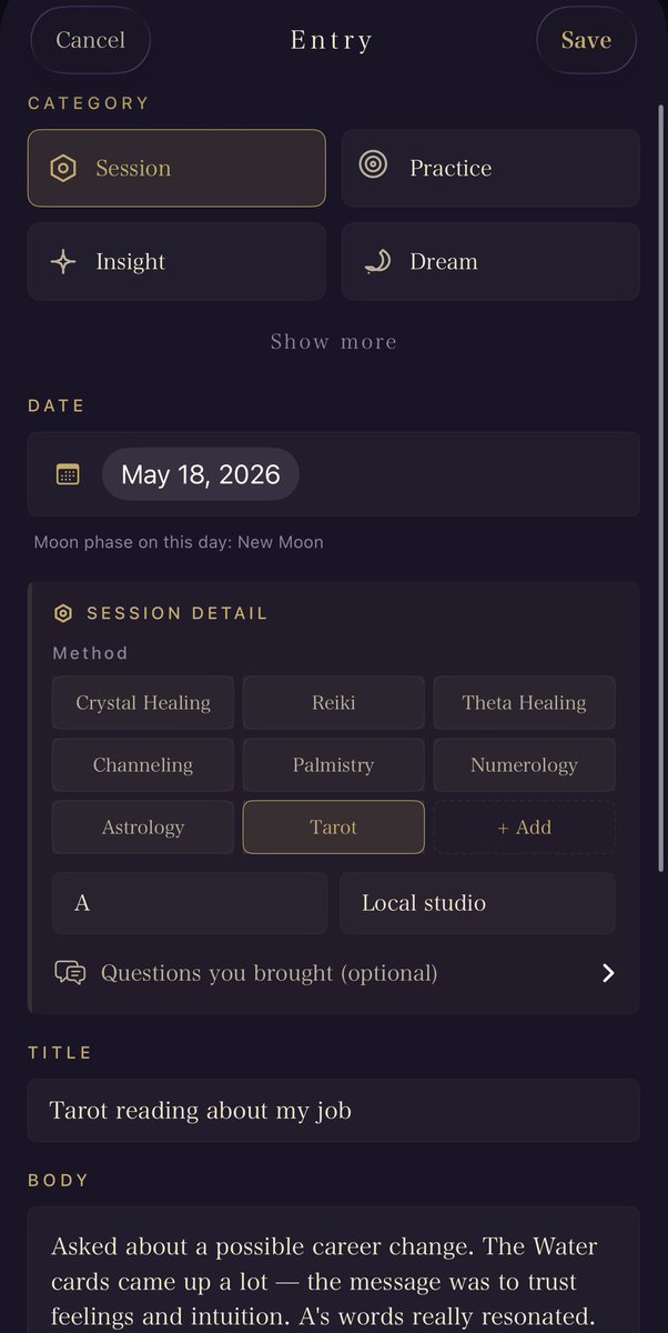 TORANKIRITE_APP's tweet photo. A spiritual journal for everything 
you can't fully explain:

- Tarot pulls
- Dreams  
- Intuition  
- Synchronicities
- Manifestations
- Moon cycle reflections

SPINOTE keeps them all in one place. 
Private. No accounts.

https://t.co/6XTCLcI5t7

#manifestation #tarotjournal https://t.co/CyGYoFeROV
