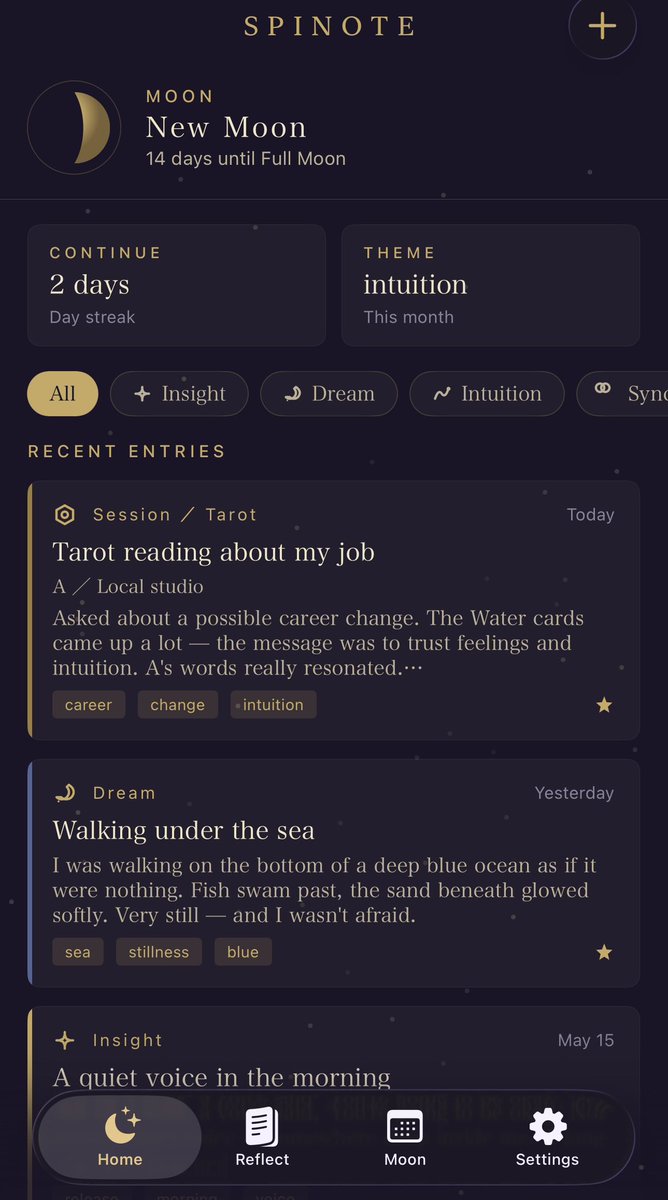 TORANKIRITE_APP's tweet photo. A spiritual journal for everything 
you can't fully explain:

- Tarot pulls
- Dreams  
- Intuition  
- Synchronicities
- Manifestations
- Moon cycle reflections

SPINOTE keeps them all in one place. 
Private. No accounts.

https://t.co/6XTCLcI5t7

#manifestation #tarotjournal https://t.co/CyGYoFeROV