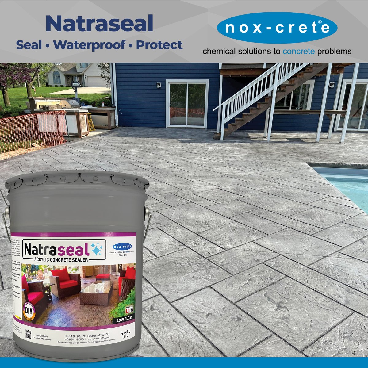 NoxCrete's tweet photo. ☀️ Summer is decorative concrete season — help protect and enhance every project with Nox-Crete’s Natraseal Acrylic Concrete Sealer.

Ideal for pool decks, patios, walkways, and driveways, Natraseal helps protect decorative concrete while enhancing color and appearance. https://t.co/BeKxNdUgLo