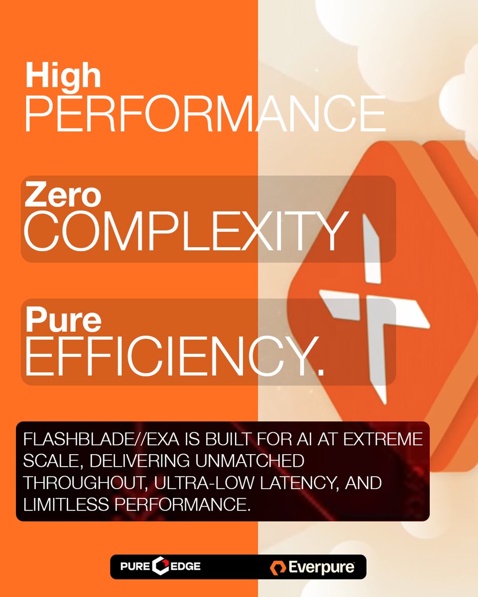 PureEdgeIT's tweet photo. 𝗙𝗹𝗮𝘀𝗵𝗕𝗹𝗮𝗱𝗲//𝗘𝗫𝗔 — 𝗕𝘂𝗶𝗹𝘁 𝗳𝗼𝗿 𝘁𝗵𝗲 𝗘𝗿𝗮 𝗼𝗳 𝗔𝗜 𝗦𝗰𝗮𝗹𝗲 !

Powering next-generation AI workloads with extreme performance and intelligence at scale, FlashBlade//EXA is designed to handle massive data demands with ease.
@EverpureData https://t.co/NjZEDLsZn3