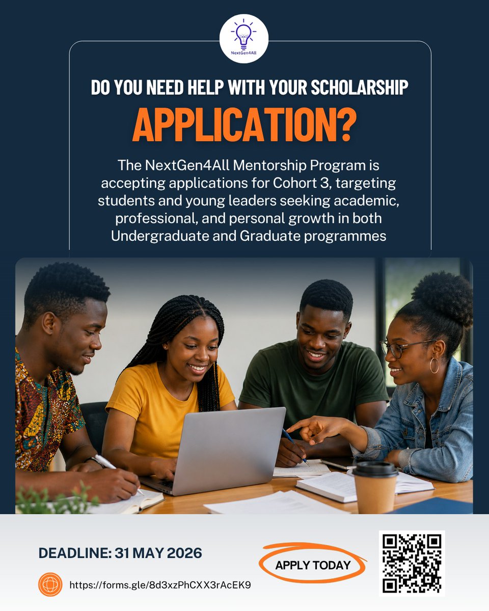 nextgen4all's tweet photo. Final Call for Mentorship Applications!

@NextGen4All is pleased to remind everyone looking for mentorship opportunity, either   Undergraduate or Graduate programme that the final deadline is May 31st.

Refer to the link below, submit your application in the timeline.

Link: https://t.co/fYrvTqKOo3

Good luck!!