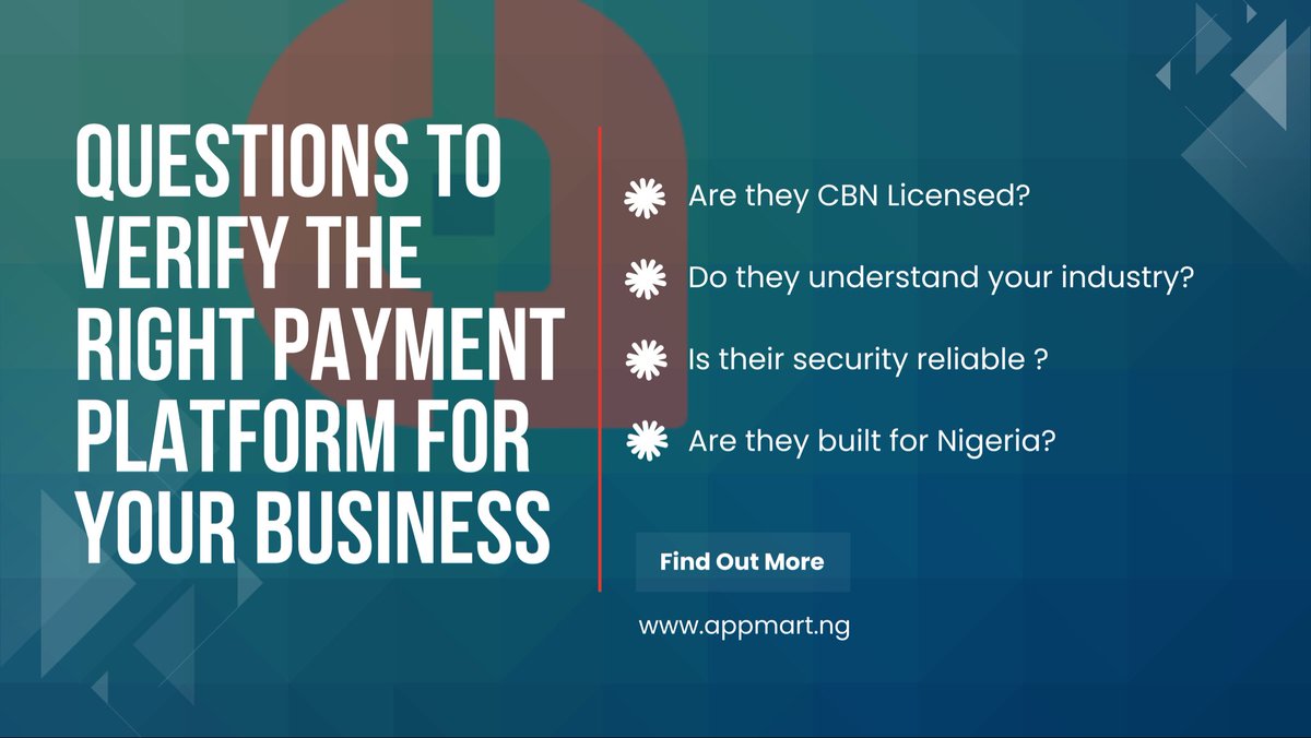 AppMartGroup's tweet photo. Here are questions you need to ask before using any payment platform for your business/organization
Appmart answers yes to all these questions 
https://t.co/dlgu2ebDuw

#appmart #fintech #paymentsolutions 
#paymentsystems #software https://t.co/Sl8XaxQz7r