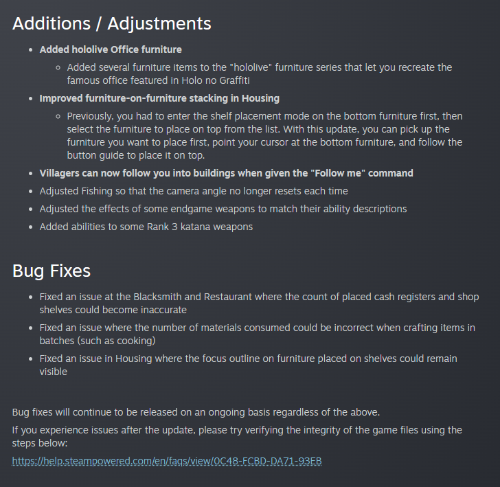 holovillage_en's tweet photo. 📢Update Information – May 20, 2026📢

We've released an update. Details below: 
・Steam update notes: 
https://t.co/dUvVN1KoX7

Furniture to recreate that iconic office is here 🎥
Villagers can now follow you into rooms too ✨
#holoVillage https://t.co/wA8amXVe8S