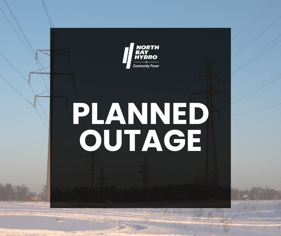 NBHydro's tweet photo. ⚠️ Planned Power Outage Notice ⚠️

North Bay Hydro will be completing a planned pole replacement on Sunday, May 24, resulting in a scheduled power outage from 8:00 AM to 2:00 PM for affected customers.

This outage is necessary to safely complete critical infrastructure work and https://t.co/NXvpV7s4Kj