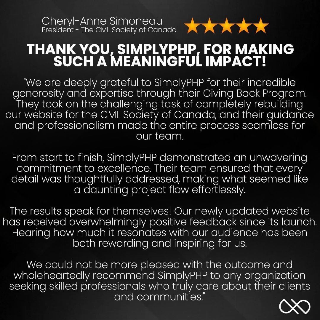 simplyphpdotcom's tweet photo. We are always grateful for every 5⭐️ review that we receive!

hashtag#SimplyPHP hashtag#Reviews hashtag#PHPcompany hashtag#PHPdevelopers https://t.co/nACgfg4LtV