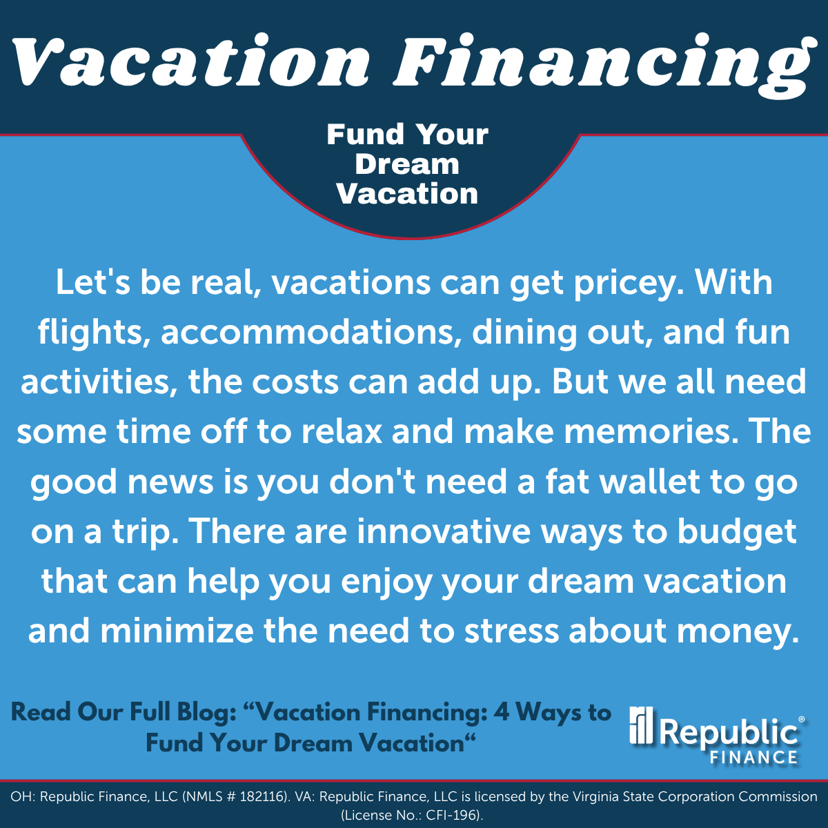 RepFinance's tweet photo. From smart savings strategies to travel rewards, side hustles, and even vacation loans, there are multiple ways to make your trip happen—without the financial stress.

Read our full blog post to explore all your options and start planning today. https://t.co/z2xoyH6L9q https://t.co/wqtb9LZMcW