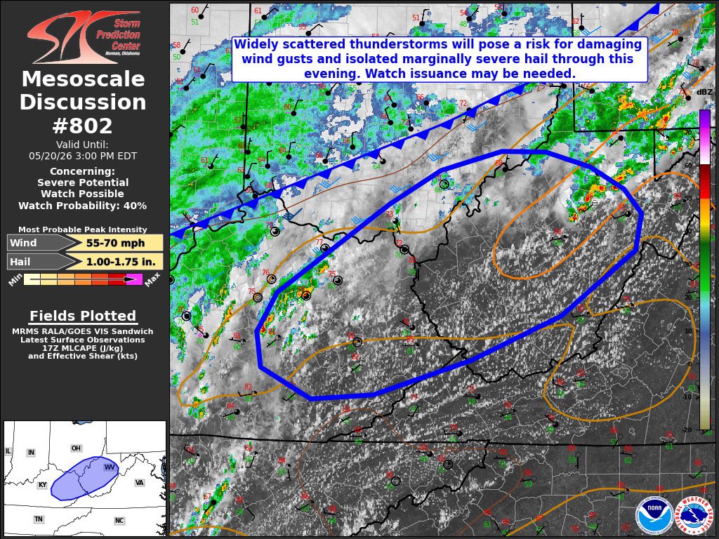 Kentuckyweather's tweet photo. The Storm Prediction Center may put out a watch for eastern Kentucky at some point this afternoon. #kywx https://t.co/AcMtHeFONi