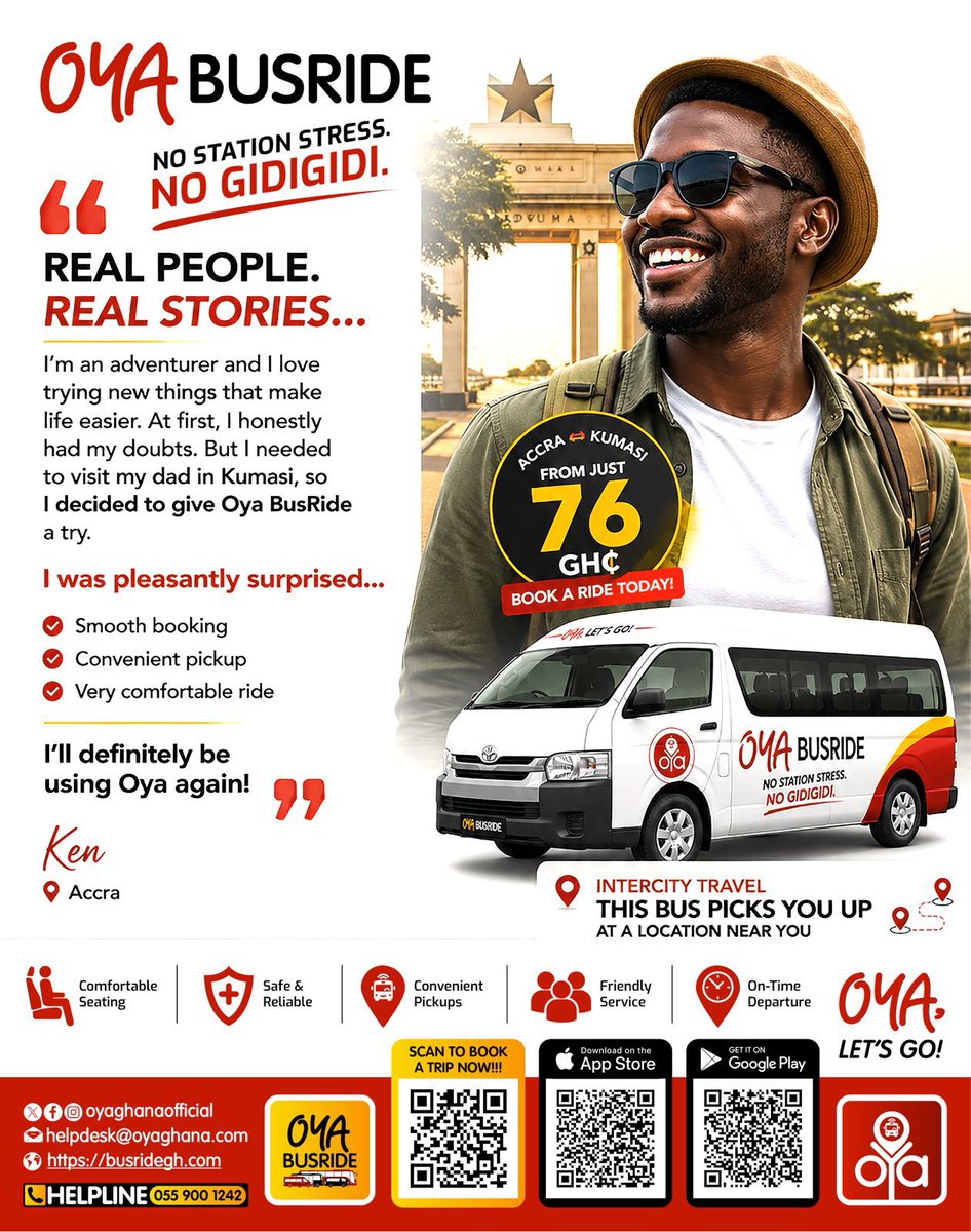 OyaBusRide's tweet photo. Be like Ken… Travel smart… choose Oya Bus Ride. 
No Gidigidi… #nostationstress #oyabusride #movewithoya #AccraToKumasi #IntercityTravel #TravelSmart #AppStore #playstore #techintransport #technology https://t.co/HRv5xTNLmn