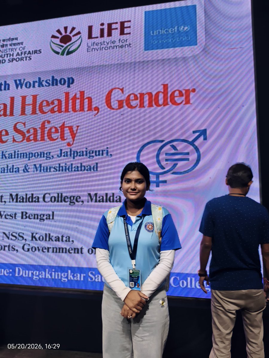 BonaniSarkar's tweet photo. 20/05/2026 
Attended the State Level Youth Workshop on Mission LiFE, Mental Health, Gender &amp; Online Safety with NSS volunteers from 7 districts.
Organised by NSS Unit, Malda College and supported by UNICEF &amp; Regional Directorate of NSS Kolkata, Ministry of Youth Affairs &amp; Sports. https://t.co/br6SM99flX