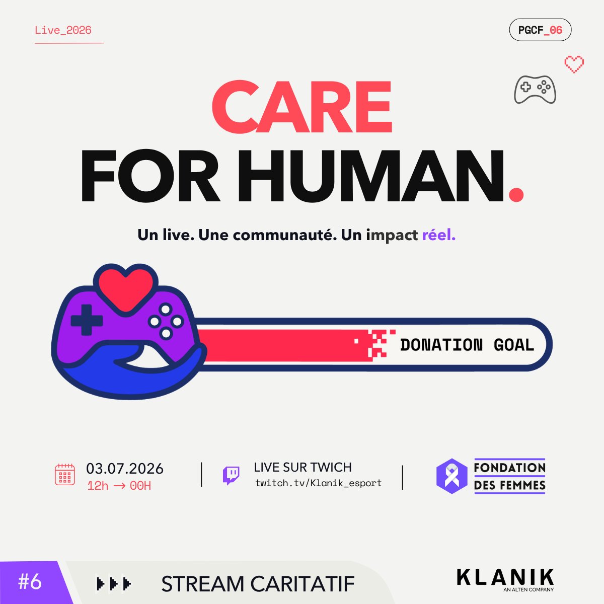 Playgamescare4's tweet photo. Chaque année, Play Games, Care For va plus loin que le gaming. Cette année encore, nous mettons notre énergie, notre communauté et notre créativité au service d’une cause essentielle.

Nous soutiendrons cette année la @Fondationfemmes 

Rendez-vous le 3.07 dès 12h00 💙 https://t.co/wW9AkQxmFX