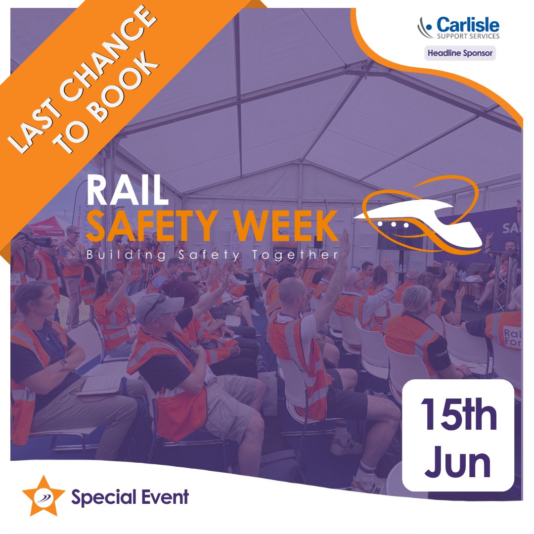 RailSafetyWeek's tweet photo. ⏳ LAST CHANCE TO BOOK | Rail Safety Week Conference 2026

Bookings for the Rail Forum #RSW26 Conference close tomorrow!
---

Secure your place before it's too late 👇
🔗 https://t.co/hYlWbR9luG https://t.co/cyrMtFp6EK