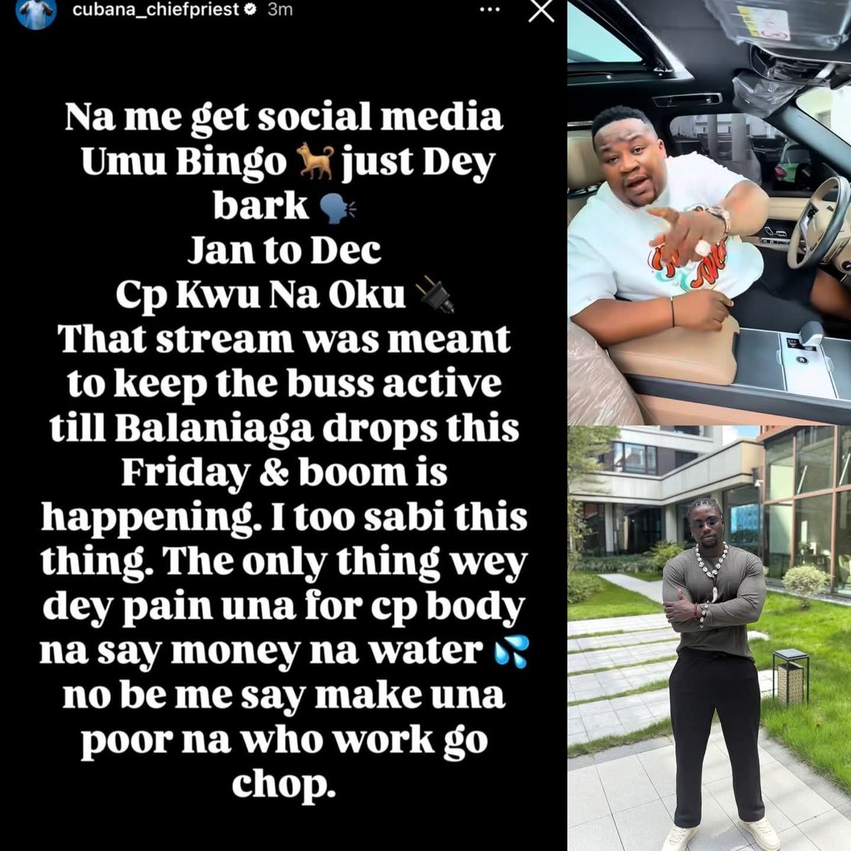 SirMario240's tweet photo. “That Peller stream was meant to keep the buzz active. The only thing paining people is that I have a lot of money. No be me say make una poor.”  - Cubana Chief Priest https://t.co/HhQDyWSLy1