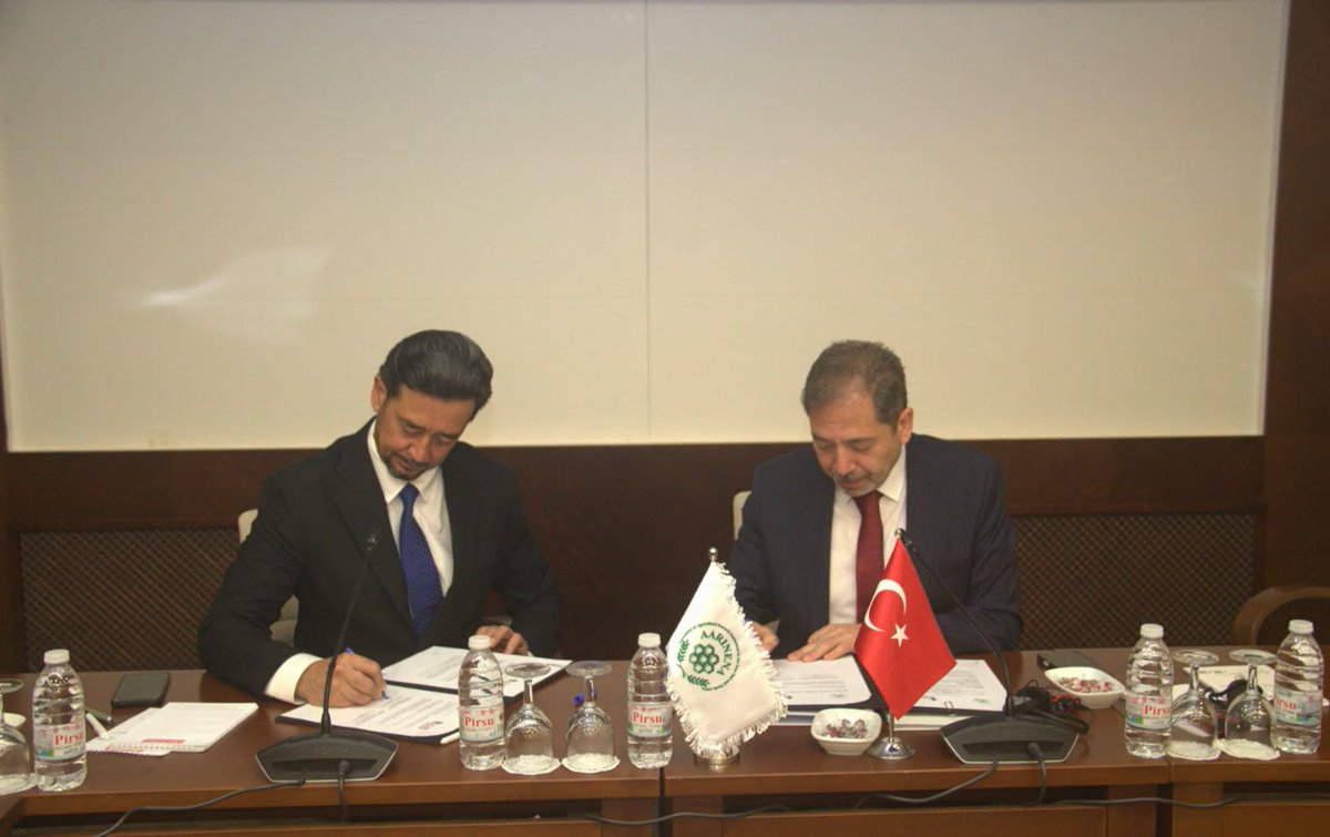 aarinena's tweet photo. Signing of Cooperation Agreement Between AARINENA and CACAARI

A cooperation agreement was officially signed between AARINENA and the Central Asia and the Caucasus Association of Agricultural Research Institutions (CACAARI) during the Executive Committee Meeting held in İzmir, Türkiye.

The agreement was signed by Dr. Mustafa Altuğ ATALAY, President of AARINENA, and Dr. Botir Dosov, Executive Director of CACAARI, in the presence of Executive Committee members and partner organizations.

The agreement aims to strengthen cooperation in agricultural research, training, capacity building, and scientific exchange between the two organizations. It also promotes joint initiatives, workshops, and knowledge-sharing activities, as well as coordinated efforts to address regional challenges such as climate change, water scarcity, and food security.

Both parties emphasized the importance of inter-regional collaboration to enhance agricultural innovation and support sustainable development.