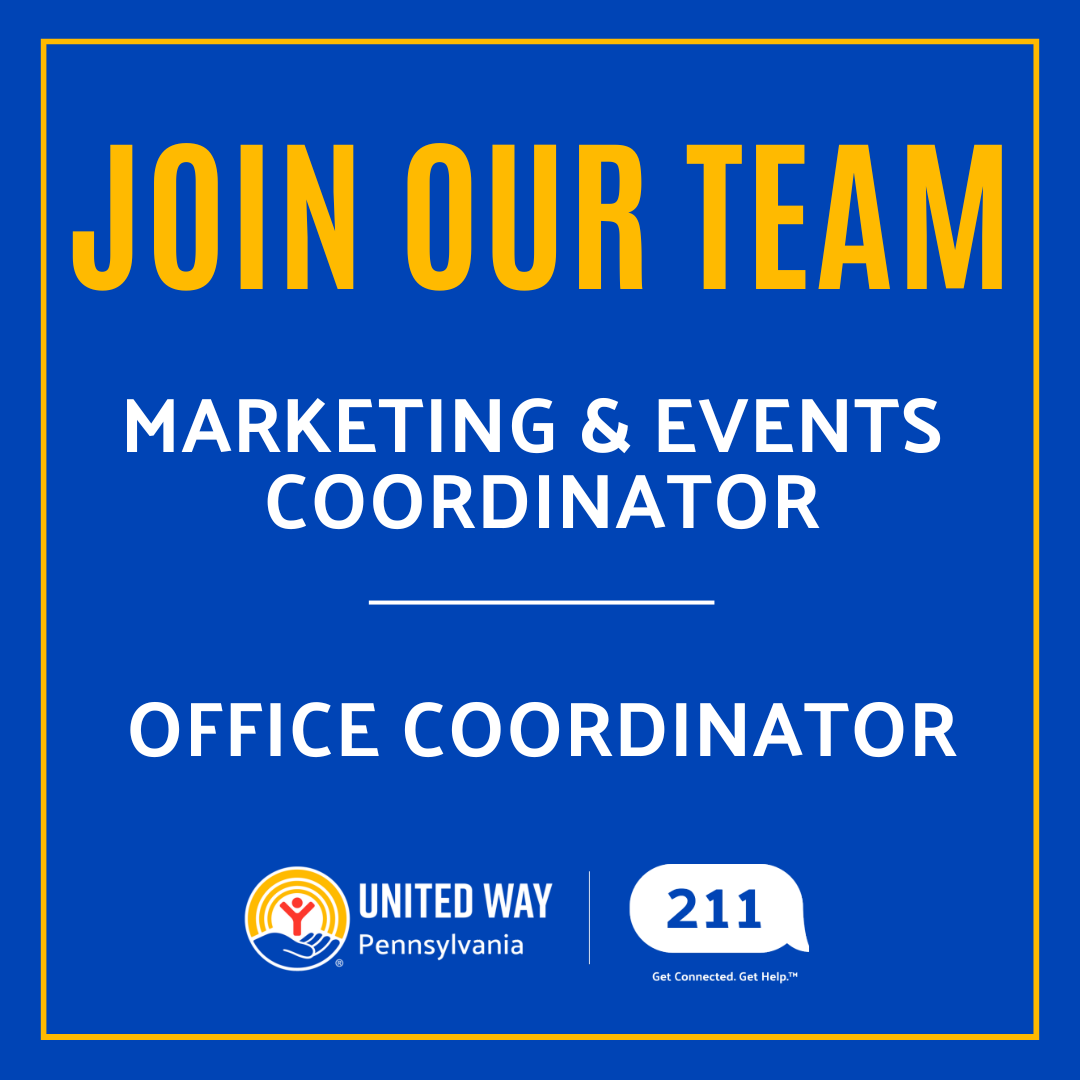 PA211GetHelp's tweet photo. UWP and PA 211 are currently hiring for two positions! 

For more information, visit https://t.co/sbWlGLg2Cu https://t.co/X0ZWOMBrUi
