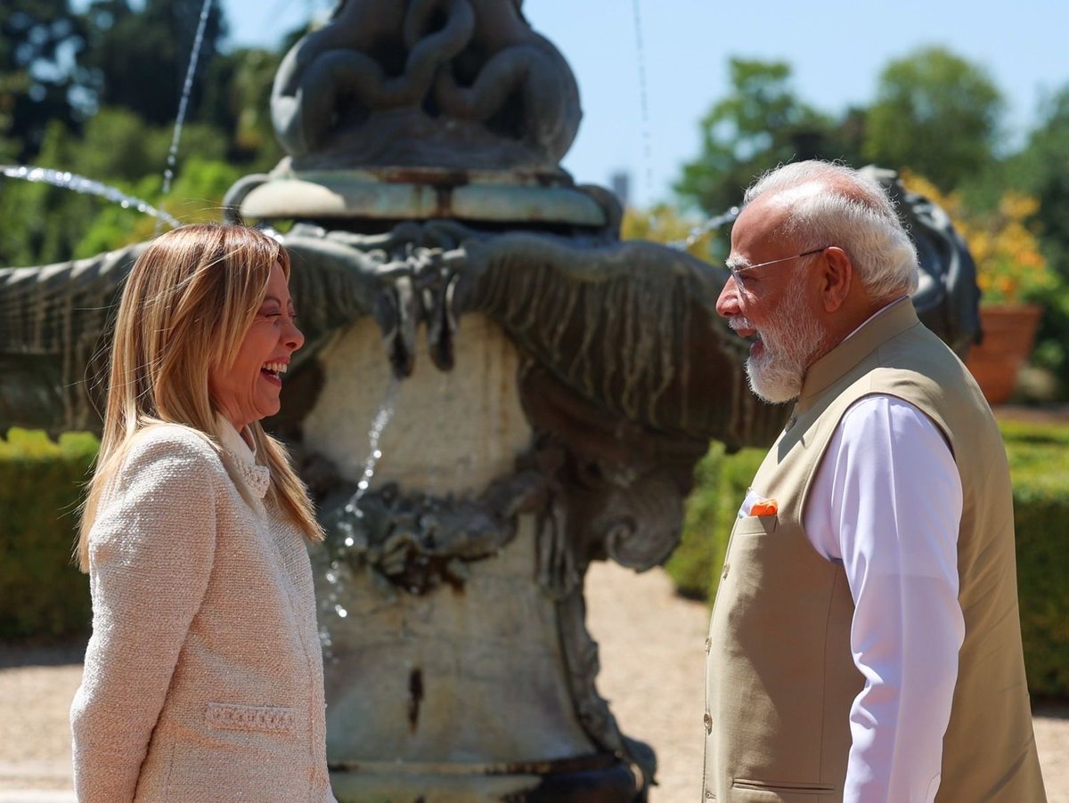 BJP4India's tweet photo. PM Shri @narendramodi and Italian PM Giorgia Meloni elevate India-Italy ties to a Special Strategic Partnership in Rome. 🇮🇳🤝🇮🇹

A new chapter of deeper strategic cooperation has begun...⬇️ https://t.co/iwKjxTpZ1l