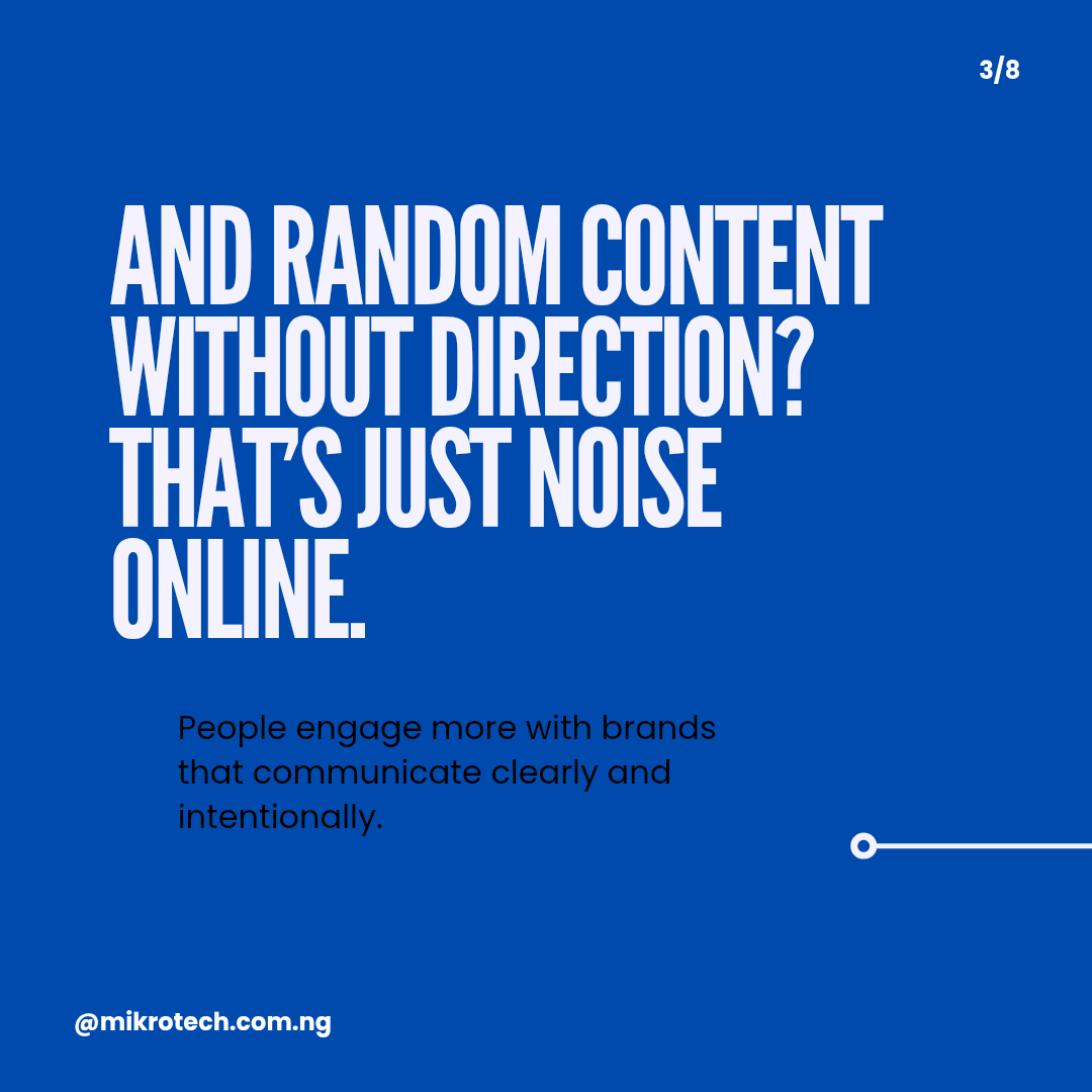 Mikrotech_da's tweet photo. 1/2. Being active online is different from growing online.
A lot of businesses post content consistently but still struggle because there’s no clear branding, positioning, or strategy behind it.
#Mikrotech #DigitalStrategy #SocialMediaManagement #BrandGrowth #NaijaBusiness https://t.co/gkfaXkERjo