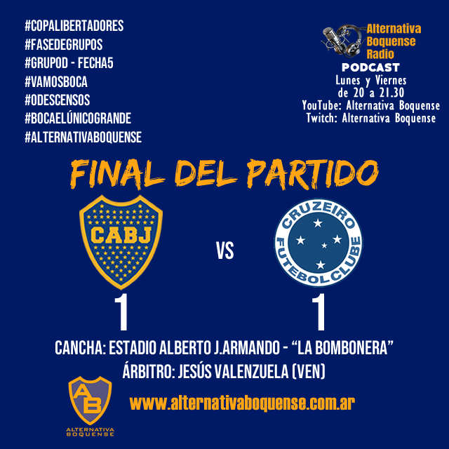 alter_boquense's tweet photo. #Libertadores #Boca se durmió y empató con Cruzeiro

#BocaJuniors #VamosBoca #CrespiEsBoca #LaBombonera #LaBocaConCrespi #BocaElÚnicoGrande #0Descensos #Lubrimota #HerramientasMota #mota 

https://t.co/OzlLCPx8li https://t.co/SffEiCNWug
