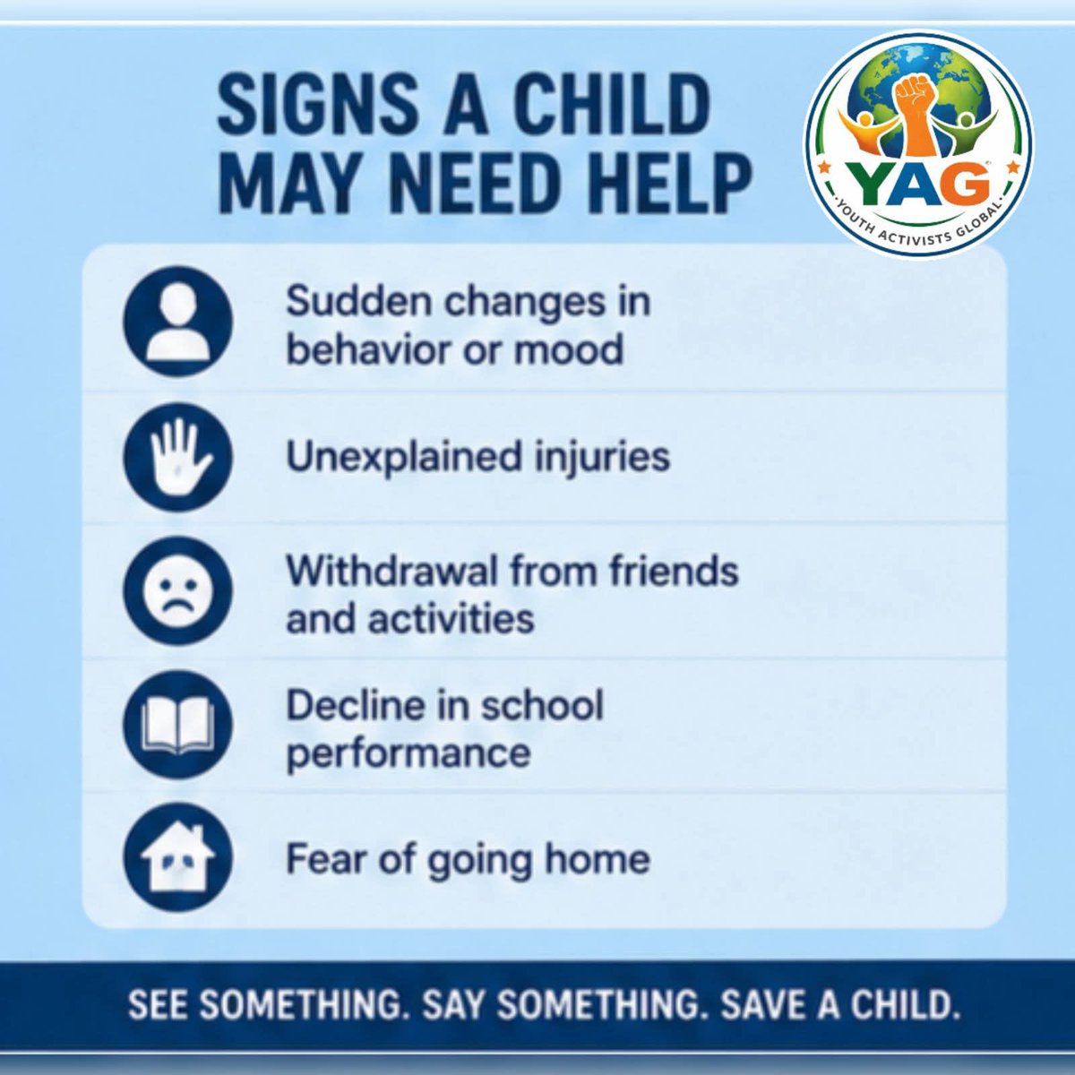 YGlobally45462's tweet photo. Children do not always ask for help with words — sometimes their silence, fear, or behavior changes say everything. 💙

Protecting children starts with awareness, care, and speaking up. ✨

#ChildProtection #ProtectChildren #YAG #SpeakUpForChildren https://t.co/LyhPlliclP