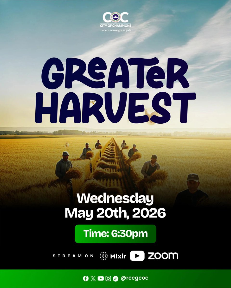 RCCGCoC's tweet photo. "Those who sow in tears shall reap in joy." Psalm 126:5

We believe God is able to breathe on every seed you’ve sown, whether it is your prayers, your sacrifices, your service, your consistency, and your faith.

Make it a date with us on today by 6:30pm - Mixlr, YouTube, Zoom https://t.co/07OoLha7LQ