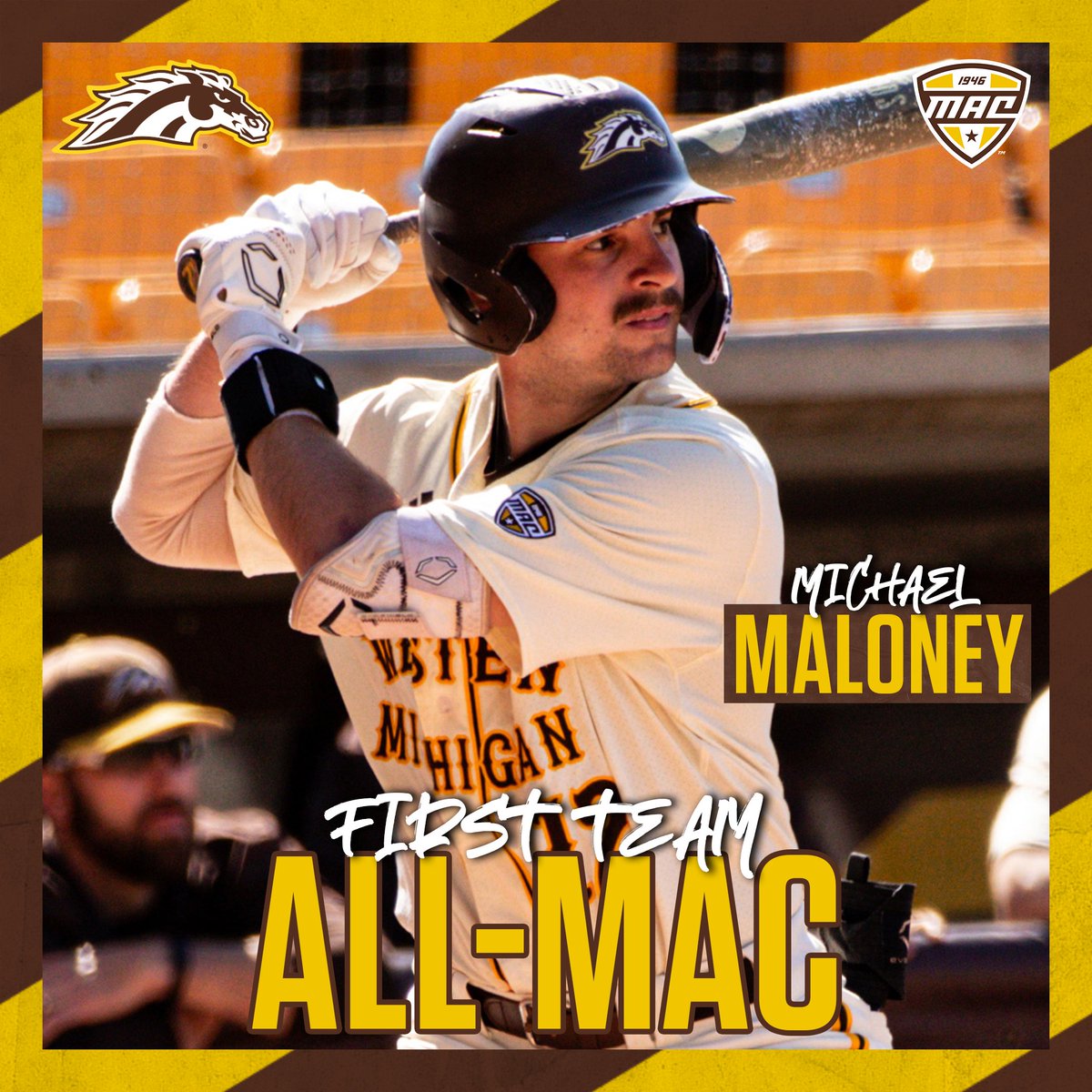 WMUBaseball's tweet photo. 𝗔𝗟𝗟-𝗠𝗔𝗖 𝗙𝗜𝗥𝗦𝗧 𝗧𝗘𝗔𝗠

Four Broncos have been named to the All-MAC First Team for the first time since 1995!

#BroncosReign https://t.co/JE5U1pt61v