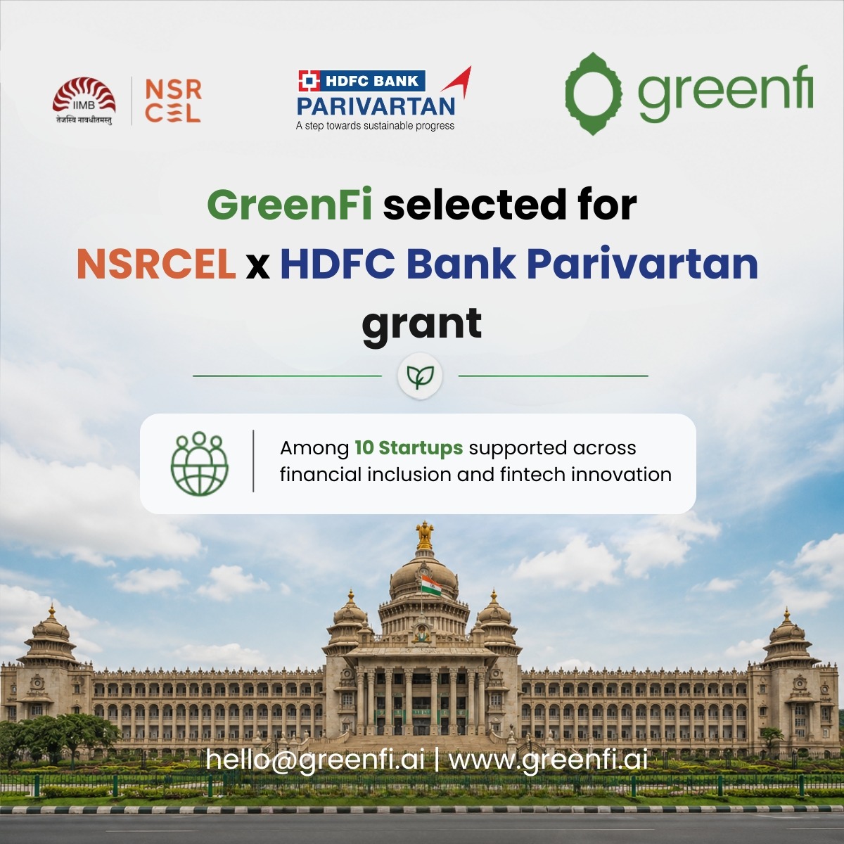 GreenFi_AI's tweet photo. We’re excited to share that GreenFi has been selected among the 10 fintech startups chosen for grant under the NSRCEL and HDFC Bank Parivartan initiative.

Read more: https://t.co/PKI5f1RMMA 
Learn more: https://t.co/RC4jcFCdLQ

#GreenFi #ESG #Sustainability #Fintech #AI https://t.co/2AUgQ1BNx1