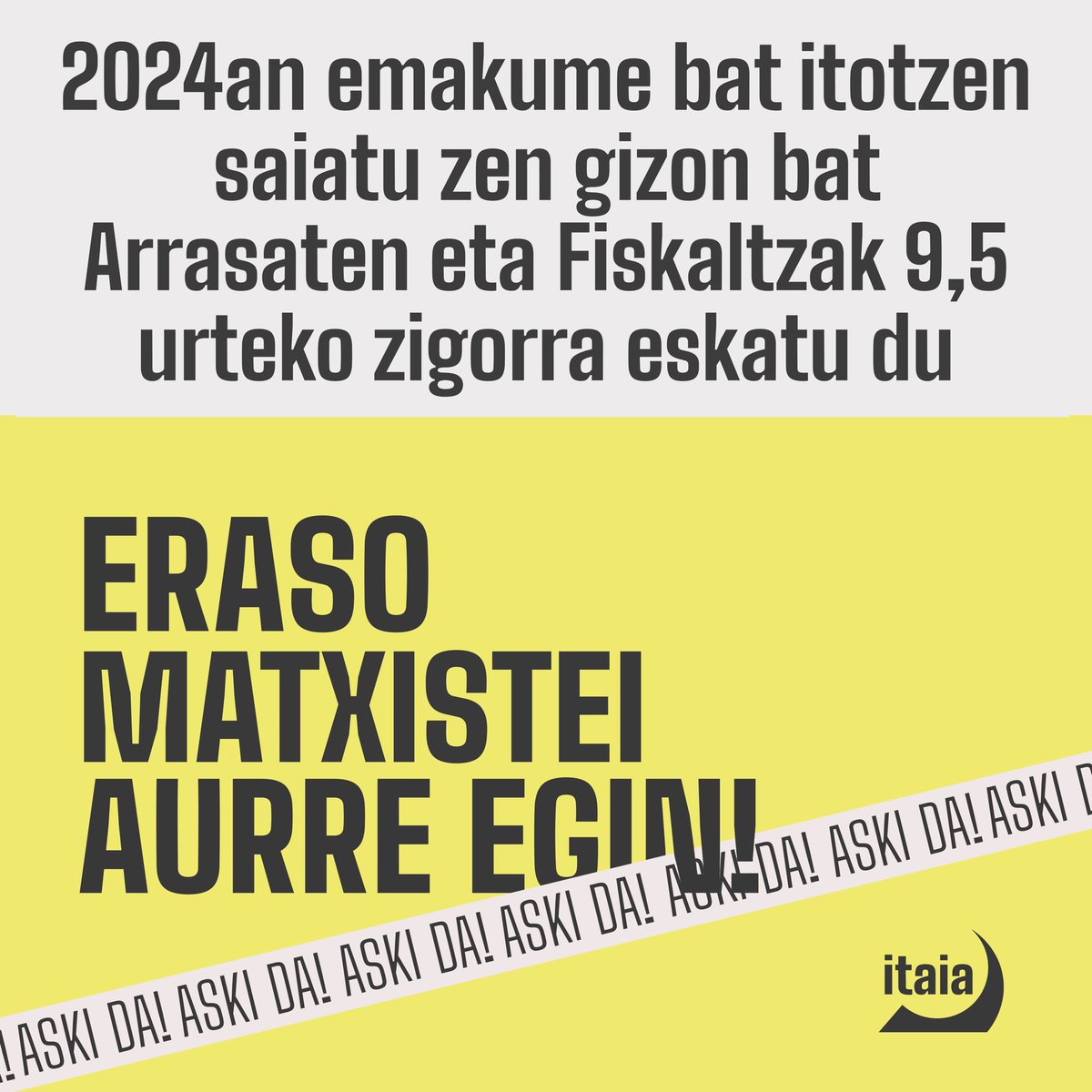 Itaia_deba's tweet photo. ⚠️ 2024ko martxoan, gizon bat bere bikotekidea itotzen saiatu zen Arrasaten. Aste honetan izan da epaiketa eta Fiskaltzak 9,5 urteko zigorra eskatu du harentzat.

Indarkeria matxistaren aurka borrokatu eta antolatu! https://t.co/MJa6kKp9ji