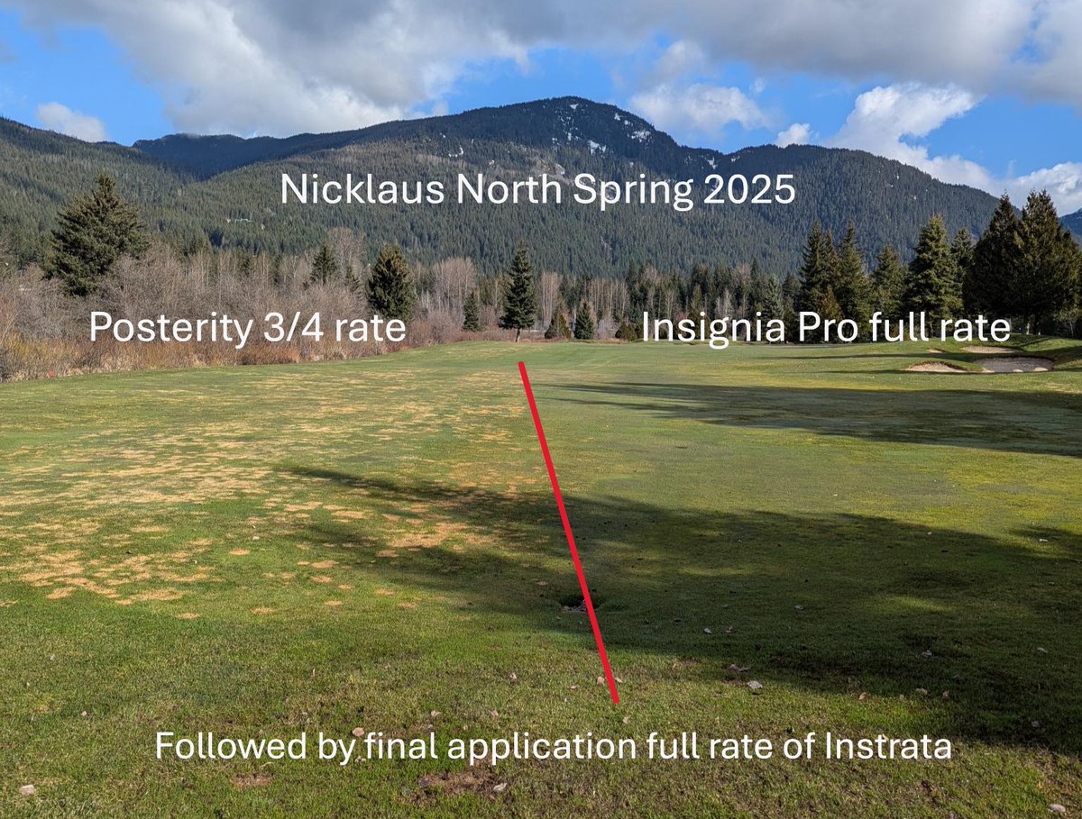 BASF_Turf_CA's tweet photo. Side-by-side results you can see. 👀🌱
At Nicklaus North (Spring 2025):
⬅️ Posterity® at ¾ rate
➡️ Insignia® Pro at full rate
Followed by a full-rate Instrata® app—clear differences in spring recovery and turf quality.
Stronger programs deliver stronger turf.
#TurfHealth #BASF https://t.co/7andpELp0o