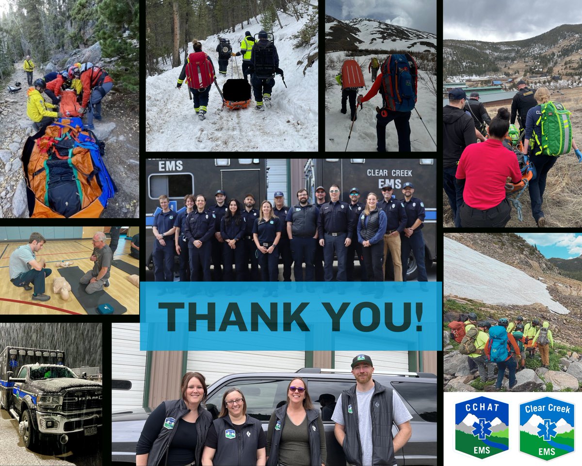 ClearCreekCoGov's tweet photo. During #NationalEMSWeek, we want to honor the incredible men &amp; women of Clear Creek EMS &amp; CCHAT. Whether navigating mountain rescues, responding on I-70, teaching CPR, or supporting those in mental health crises, your dedication never wavers. Thank you, local heroes! 💙 https://t.co/kzuXXSR154