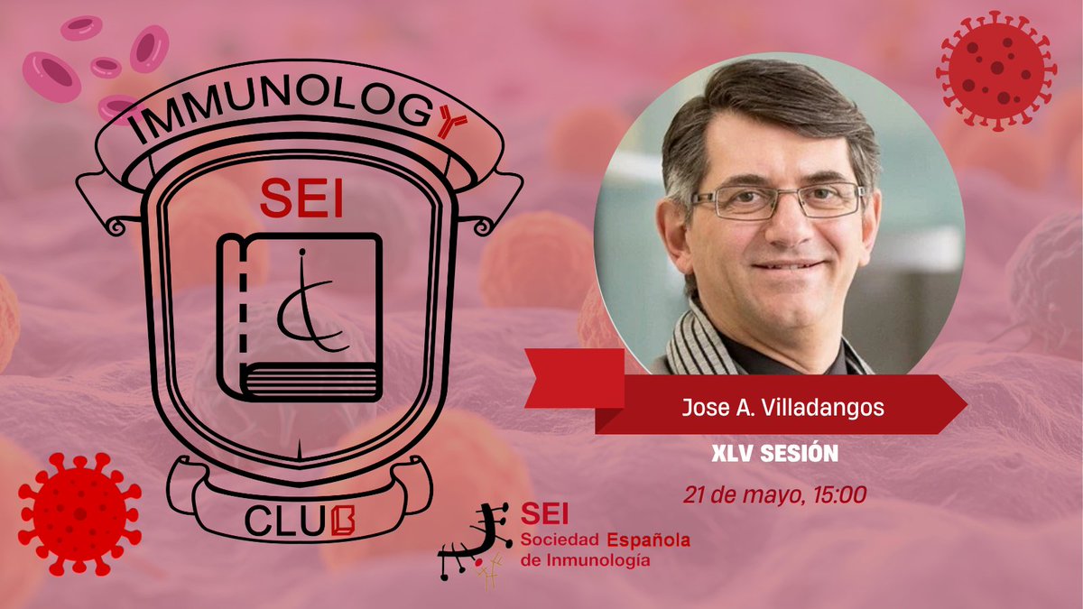 SEinmunologia's tweet photo. 📣¡Continuamos con la XLV sesión de nuestro #ImmunologyClub mañana a las 15h!
🧬Jose A. Villadangos presentará la investigación de su grupo sobre las células y mecanismos implicados en la presentación de antígenos por moléculas MR1 a los linfocitos MAIT.
¡Hasta mañana!👋🏻 https://t.co/NDbRqhyhXZ