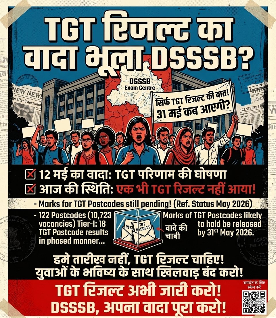akashchahar67's tweet photo. 12 मई को छात्रों के भारी आंदोलन के बाद @dsssbofficial ने 1 सप्ताह के भीतर रिजल्ट जारी करने का वादा किया था..पर अब तक एक भी परिणाम जारी नहीं...

​वादे सिर्फ कागजों और नोटिसों में सिमट कर रह गए हैं। आखिर युवा कब तक सिर्फ तारीखों के भरोसे जिएगा?
 #Releasetgtresults 
@Dir_Education https://t.co/6p1ZSzSAqD