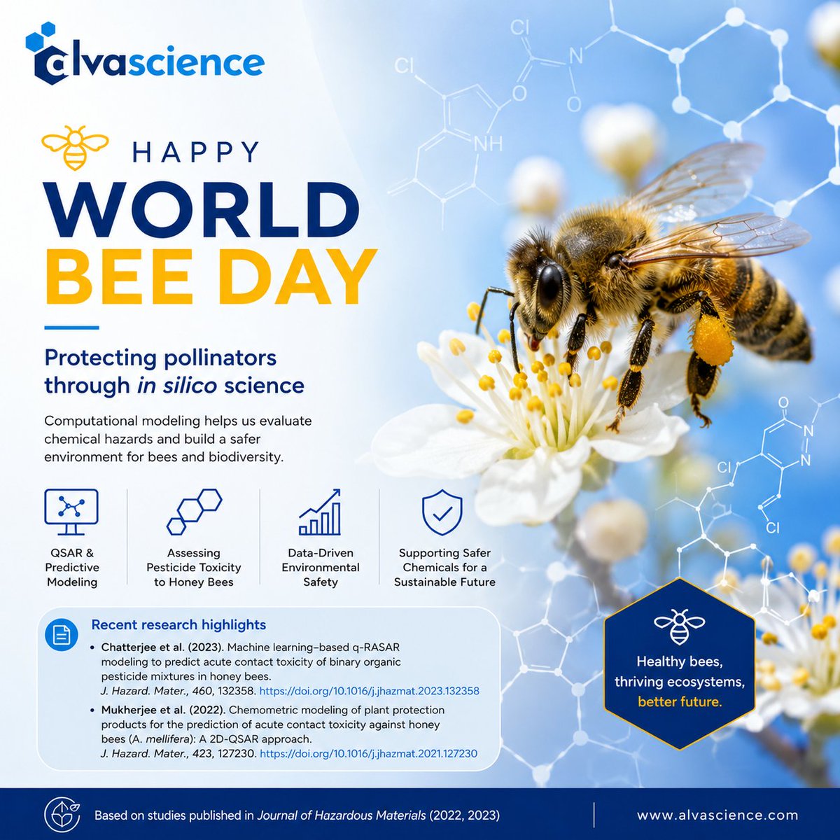alvascience's tweet photo. 🐝 Happy World Bee Day

In silico models and QSAR approaches can help assess pesticide toxicity and support safer environmental decisions for pollinators. https://t.co/qUlrVSDvA3