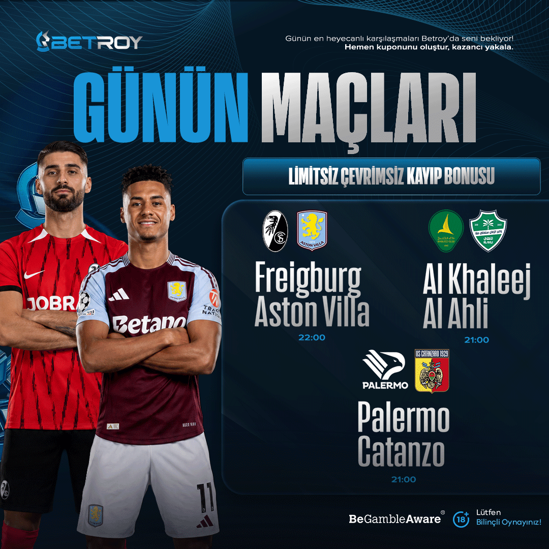 BetroyGiris's tweet photo. 👑 BETROY'DA GÜNÜN MAÇLARI BAŞLADI! 👑

⚽️ Freiburg - Aston Villa
⚽️ Al Khaleej - Al Ahli
⚽️ Palermo - Catanzo

🤑 En Büyük Kazanç Asla Tesadüf Değildir!

🌐 TIKLA #BETROY AİLESİNE KATIL! https://t.co/DIbbPBJaXy https://t.co/wZsqWpG0dj