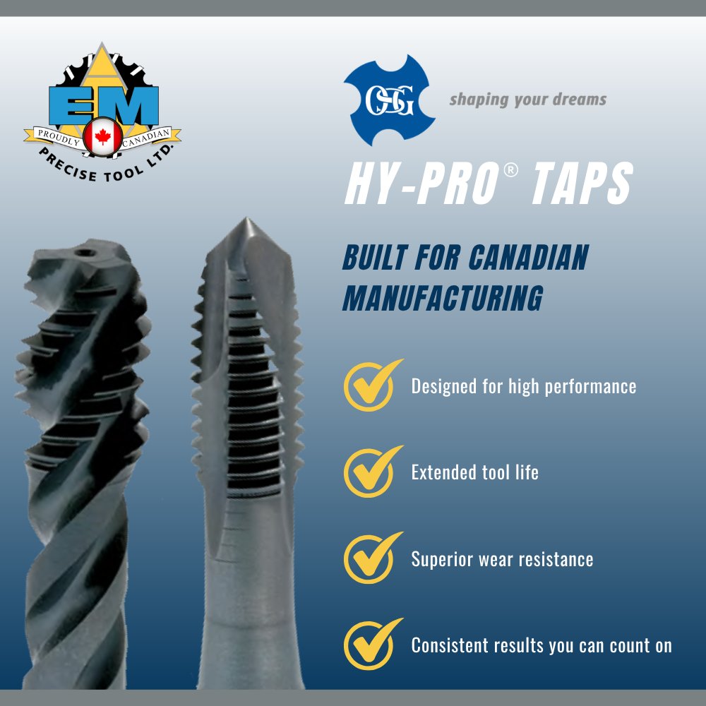 EMPrecise's tweet photo. Tap Into Real Performance.

#OSG #HYPRO #TappingSolutions #Manufacturing #CanadianManufacturing #Metalworking #MachineShop #Tooling #PrecisionMachining #Threading #CuttingTools #EMPreciseTool #MadeForMachining #ShopFloor #CNCMachining #EMPrecise

https://t.co/Z87IH4OPwT https://t.co/gkNS7Zuc7Z