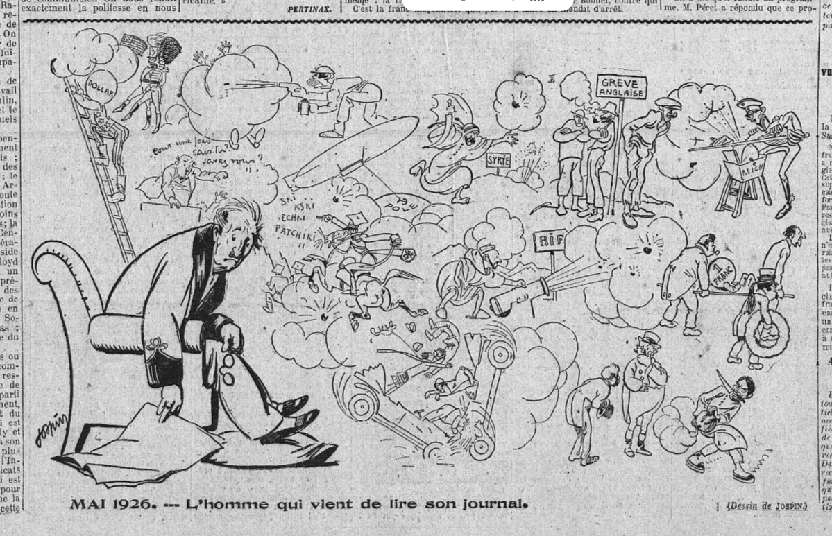 OOH99's tweet photo. News fatigue or media fatigue is nothing new as this French newspaper cartoon from #OTD 1926 shows
https://t.co/yk7W5tmvI7 @GallicaBnF https://t.co/AoM6N8RPGn