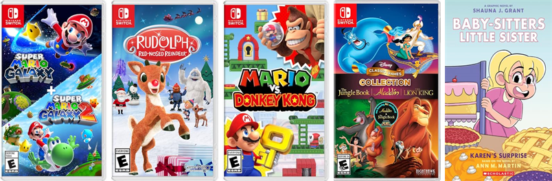 NahantLibrary's tweet photo. This week the Nahant Public Library has 38 new books.  New items include Super Mario Galaxy + Super Mario Galaxy 2, Rudolph the Red-Nosed Reindeer, Mario vs. Donkey Kong, Disney Classic Games Collection, and Baby-Sitters Little Sister 12. https://t.co/zCCcYxtL8M https://t.co/qnkC1pCUP6
