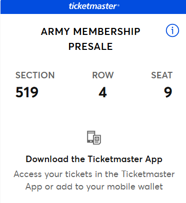 2001Angisita's tweet photo. WTS BTS Inglewood, CA 🇺🇸
HAVE 1 EXTRA TICKET AVAILABLE  SoFi Stadium for day 6 (Sep 6th) Section 519, row 4, seat 9. Price: 200 USD + FEE PAYPAL

#BTS_ARİRANG #BTS_LA https://t.co/wrtHaHlz1R