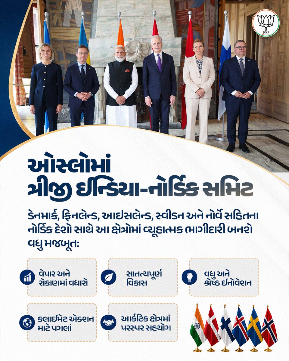 iJagdishBJP's tweet photo. સમાન લોકશાહી મૂલ્યો, પરસ્પર વિશ્વાસ અને માનવ-કેન્દ્રીત વિકાસની પ્રતિબદ્ધતા સાથે ભારત અને નોર્ડિક દેશો એક શાંતિપૂર્ણ અને સમૃદ્ધ ભવિષ્યના નિર્માણ તરફ ઝડપથી આગળ વધી રહ્યા છે. https://t.co/Ug8tU8c2I4