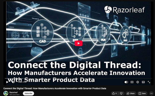 razorleaf's tweet photo. Disconnected data is slowing you down—whether you see it or not.

In today’s race to innovate, the real advantage comes from connecting your digital thread—aligning product data, teams, and systems to move faster and smarter.

Discover how Razorleaf helps organizations accelerate time to market, modernize legacy systems, and unlock the full value of PLM and MES technologies through smarter integration and scalable solutions like CLOVER. 

With global expertise and a people-first approach, Razorleaf empowers teams to make confident decisions, improve collaboration, and drive meaningful innovation.

If you’re ready to transform how your organization connects data, processes, and ideas—this is where it starts.

Your digital transformation awaits: https://t.co/yVHmTvjJYs

#DigitalThread #PLM #MES #DigitalTransformation #DigitalTwin #Innovation #DataStrategy