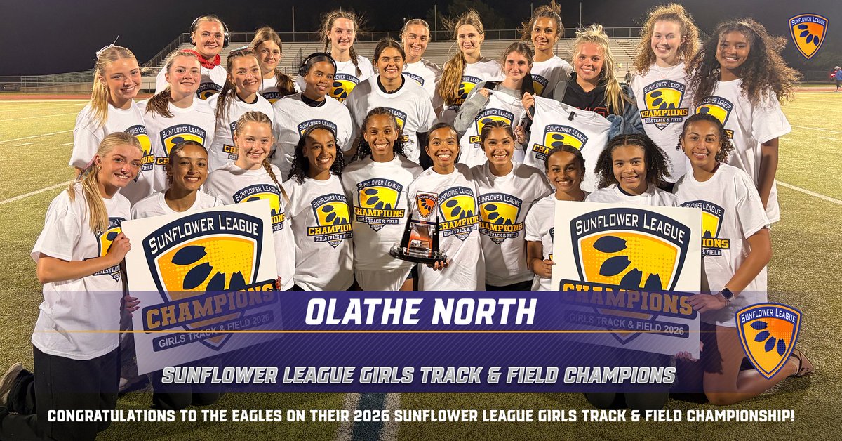 SFLLeagueKS's tweet photo. Sunflower League Girls Track &amp; Field Champions: Congratulations to the Olathe North Eagles. Read More Here: https://t.co/HDbCf6zXap https://t.co/Aelhx1DpL2