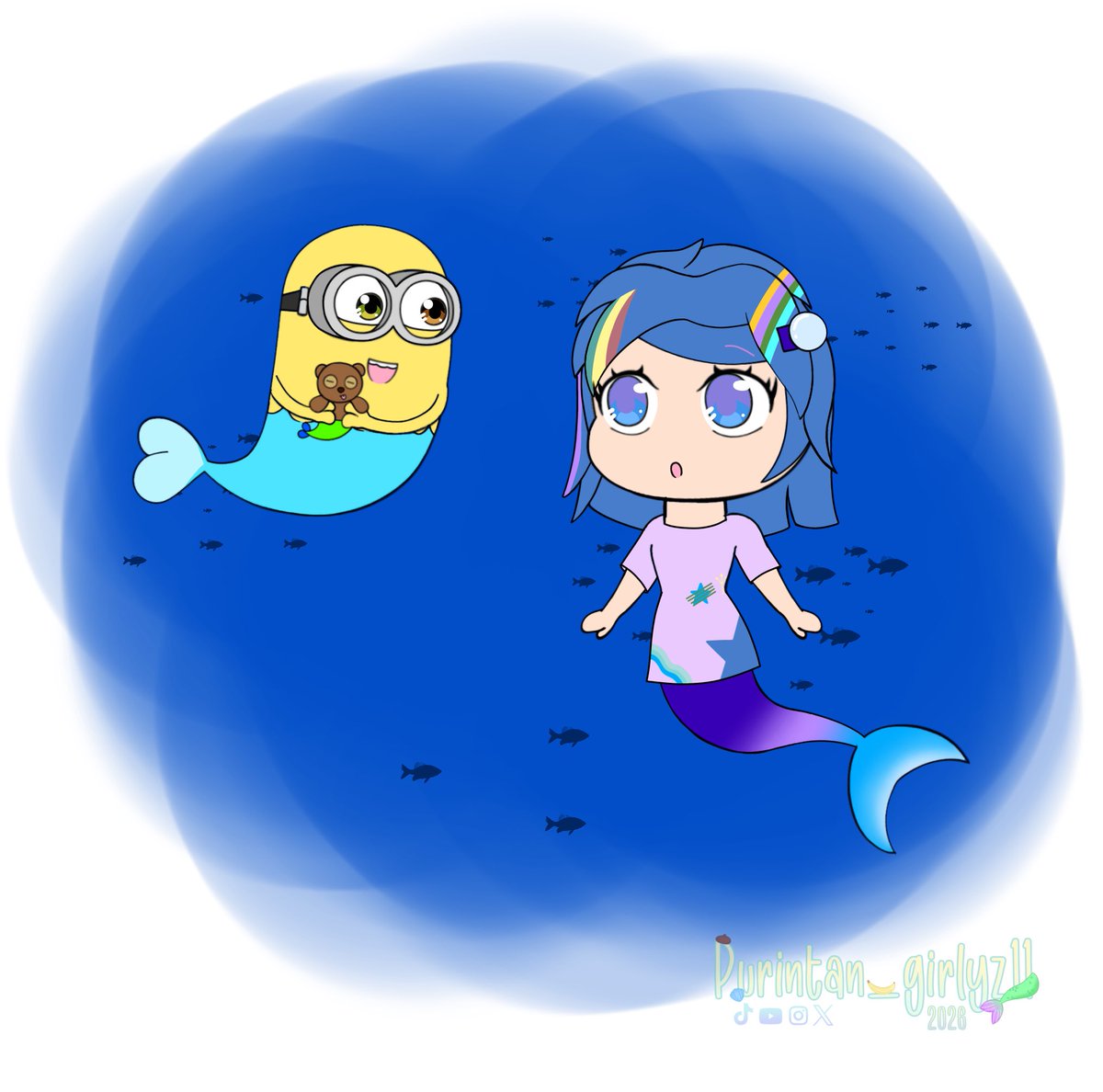 Duckytheartist's tweet photo. Mermay day 20🧜‍♀️ merminion/mermaid minion bob meets loceany♡♡ 
Loceany belongs to @luihascome 

#mermaid #mermay #minions #fanart #crossover #mermaidfanart #mermayfanart #minionsfanart #crossoverfanart https://t.co/1VkagFFsMR