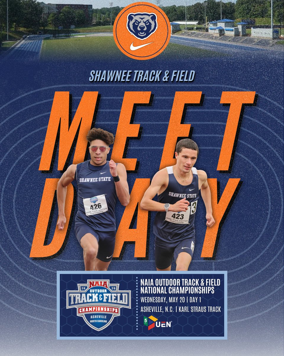 SSUBears's tweet photo. 𝙄𝙏'𝙎 𝙉𝘼𝙏𝙄𝙊𝙉𝘼𝙇 𝙈𝙀𝙀𝙏 𝘿𝘼𝙔 👀

ℹ️ NAIA Outdoor Track &amp; Field National Championships - Day 1
📍 Asheville, N.C.
🏟️ Karl Straus Track
📊 https://t.co/Uf9LJaRoD9

#GoBears https://t.co/3ai67RHXWG
