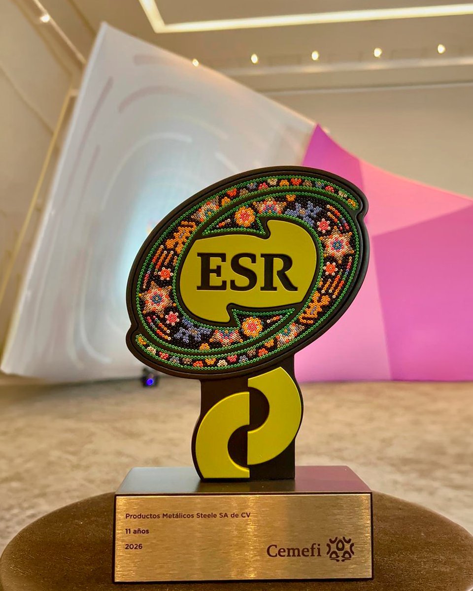 PMSteeleMX's tweet photo. Por 11° año consecutivo, en PM STEELE® recibimos con orgullo el distintivo ESR, siempre comprometidos con México y el impacto que generamos día con día. 
#ELESR2026 #DistintivoESR #HacerBienESR #SomosSocialmenteResponsables #CEMEFI https://t.co/EW5jZAqWSe