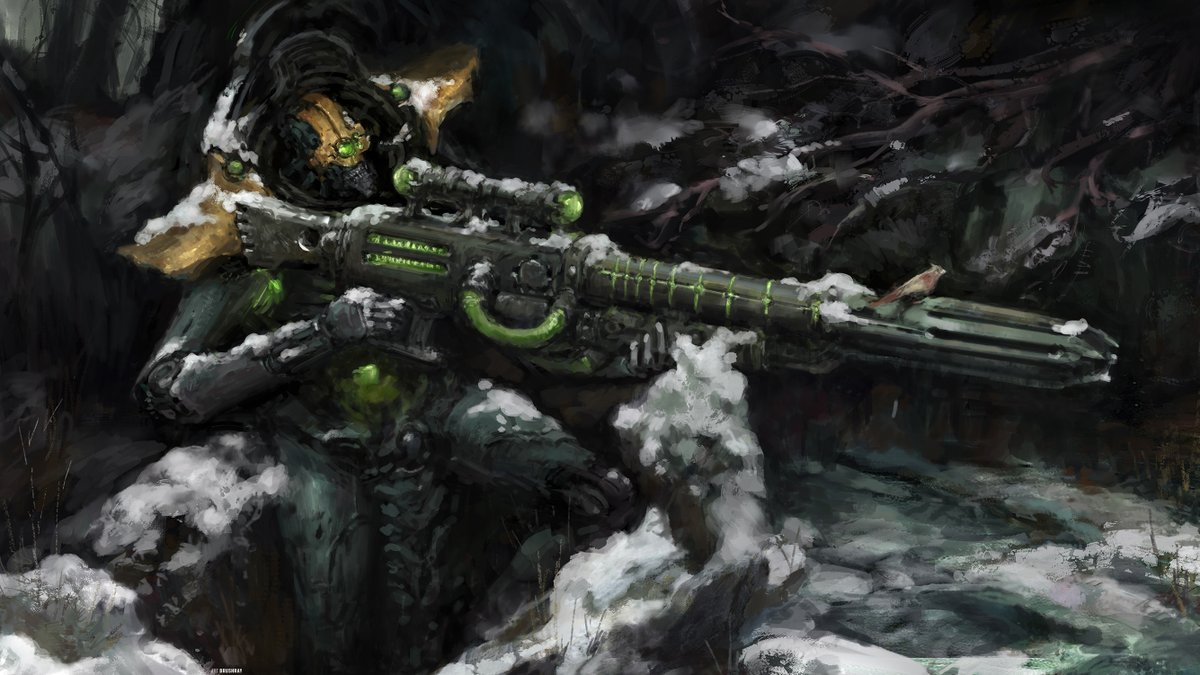 Dmitry_Brushray's tweet photo. #Warhammer40k #WarhammerCommunity #Warhammer #WarhammerArt #Wh40k #30k #40kk #necrons #Deathmark #illustration #grimdark #Wargaming #hobby #grimdark #TabletopGaming #fanart #scifi #robot #robotic #undead #necrontyr #monster #alien #character #sniper https://t.co/awyBo448ur