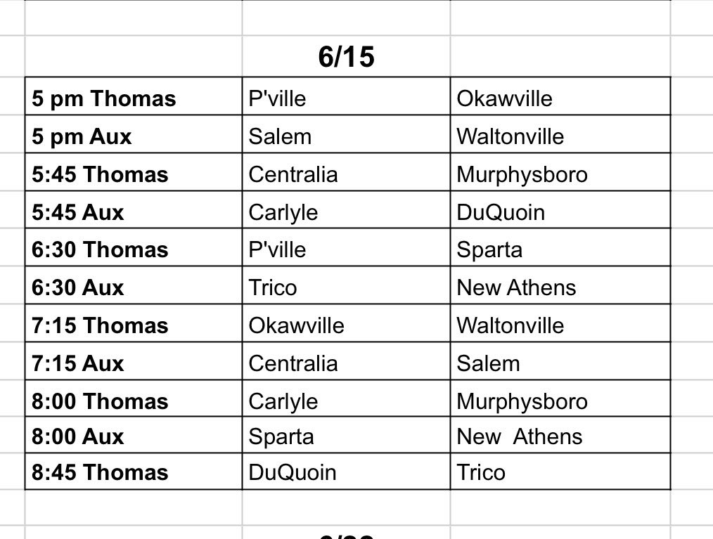PCHS_Hoops's tweet photo. Here is the schedule for the Pinckneyville Summer League! 
Join us on Monday nights in June for some high school hoops! https://t.co/eJru5LBkEX