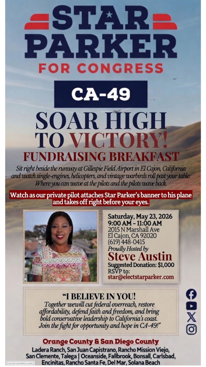 RealJackHibbs's tweet photo. For those of you in California’s 49th District, I would love to have you support my good friend and sister in Christ, Star Parker. She has had a great history and career fighting for our American liberties, and she is exactly what our culture needs right now. @StarParker https://t.co/EdzBiX1Gaj