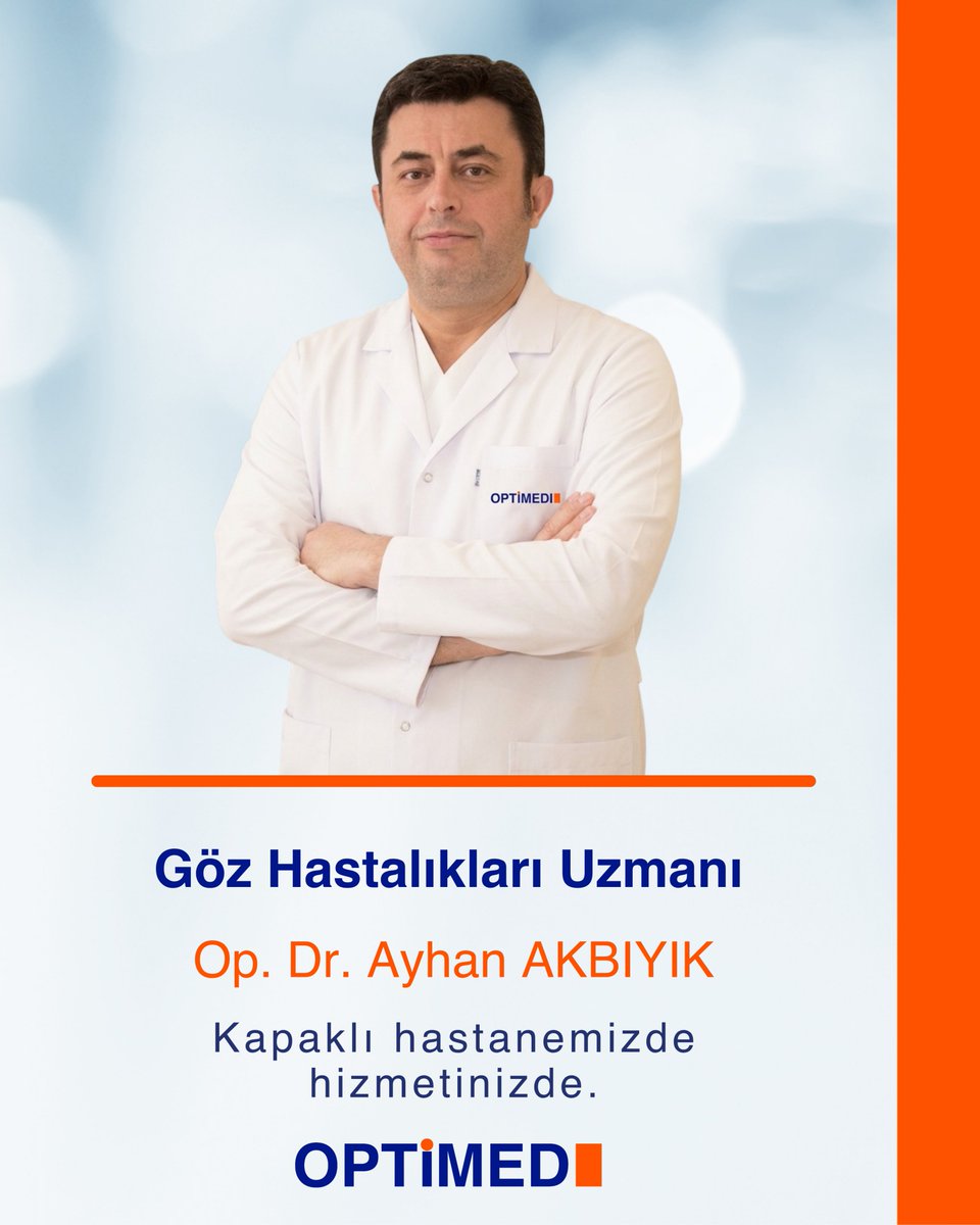 OptimedSH's tweet photo. Göz Hastalıkları Uzmanı Op. Dr. Ayhan AKBIYIK, Kapaklı Özel Optimed Hastanesi’nde hasta kabulüne başlamıştır.

Detaylı bilgi ve randevu almak için iletişime geçebilirsiniz.
☎️0282 726 05 55
🌐https://t.co/14QoXiYtcY

#OptimedHastanesi #GözHastalıkları #GözHastalıklarıUzmanı https://t.co/8e6ufIX1zN